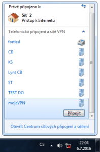 Nastavení L2TP VPN na Windows 7 - připojení